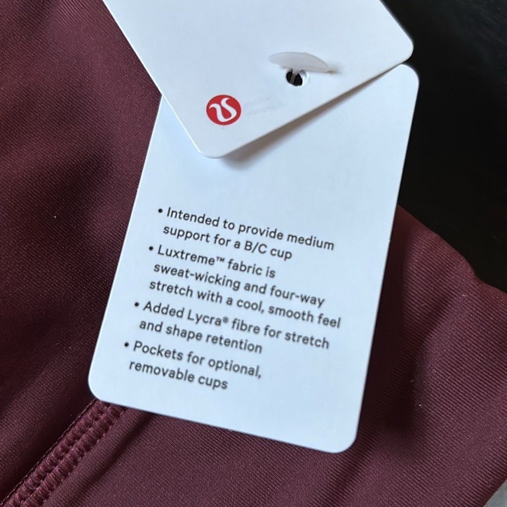 LULULEMON ENERGY BRA LONG LINE IN RED MERLOT (RDMR) SZ 8,10 NWT - Picture 6 of 9